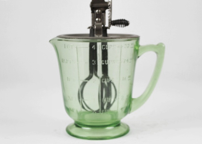 Vintage A&J Hand Mixer in Vaseline Measuring Cup