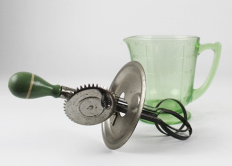 Vintage A&J Hand Mixer in Vaseline Measuring Cup
