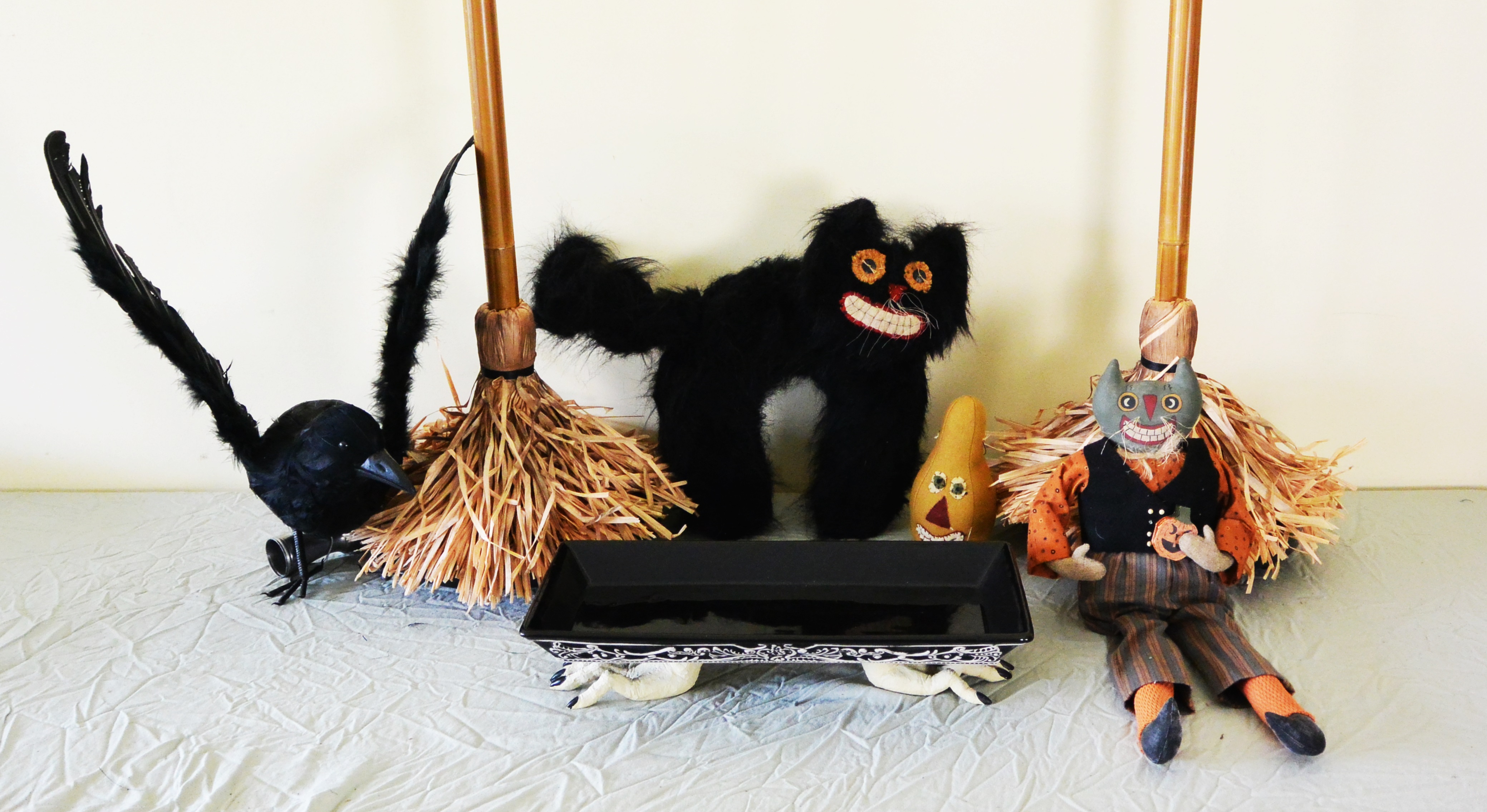 Hallween Spinning Screeching Brooms,  Witches Hand Platter & More