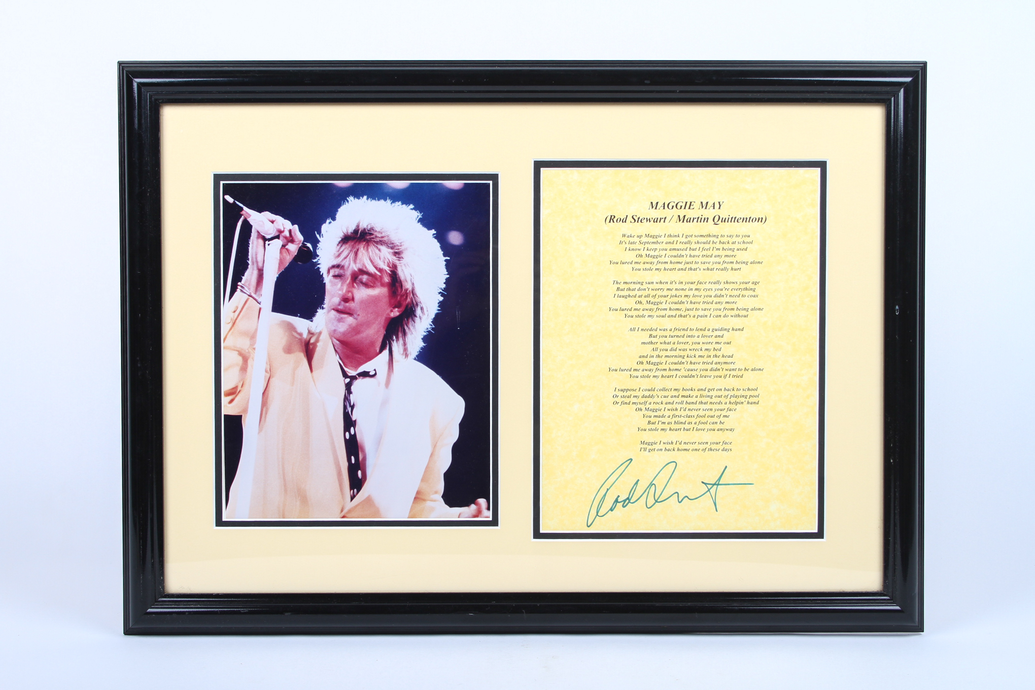 Rod Stewart Photo and Signed "Maggie May" Lyrics
