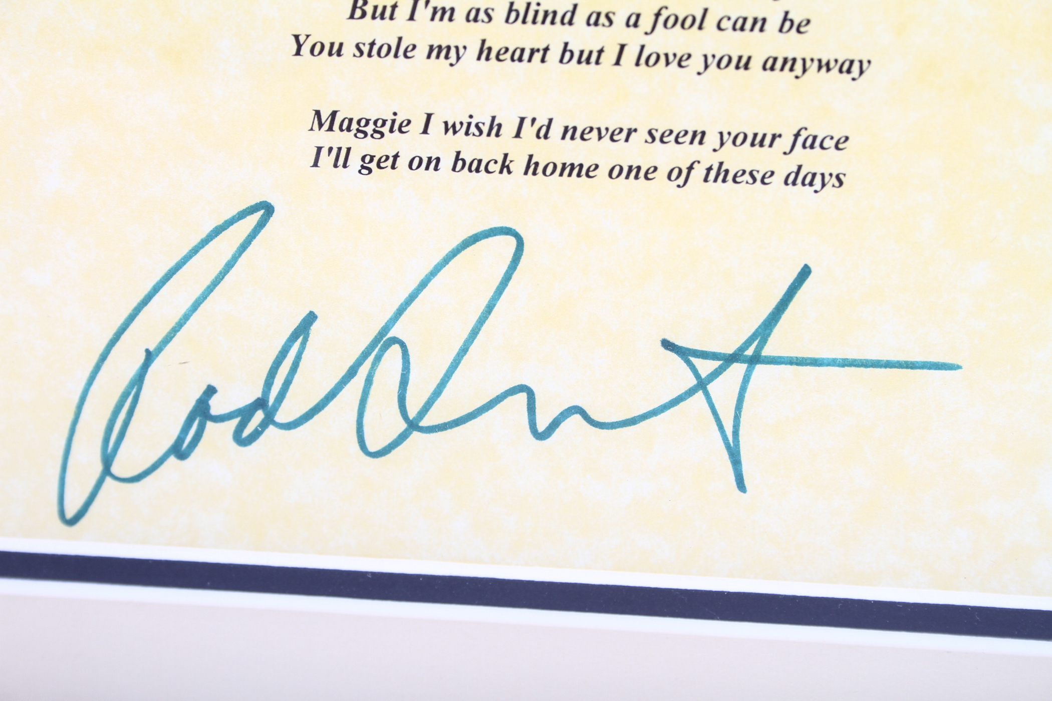 Rod Stewart Photo and Signed "Maggie May" Lyrics