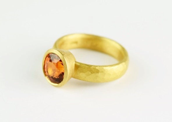 Malcolm Betts 22K Yellow Gold Ring with Stunning Mandarin Garnet