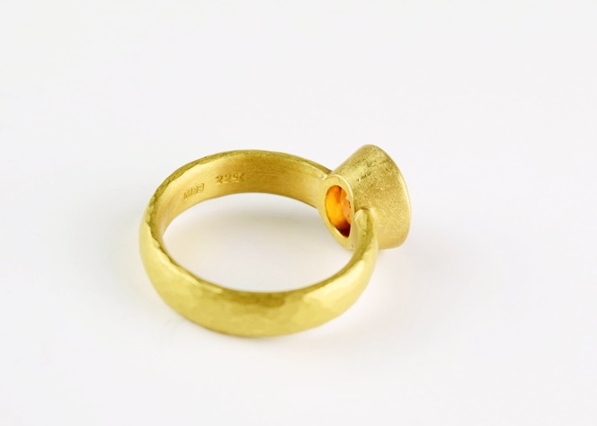 Malcolm Betts 22K Yellow Gold Ring with Stunning Mandarin Garnet