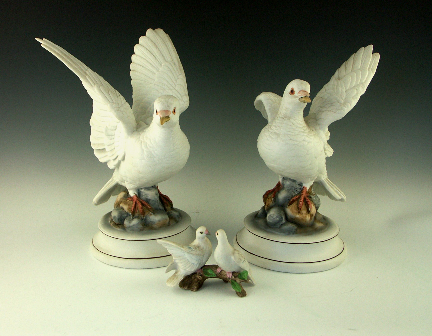 Lot of Three Hand Painted Porcelain White Dove Figurines