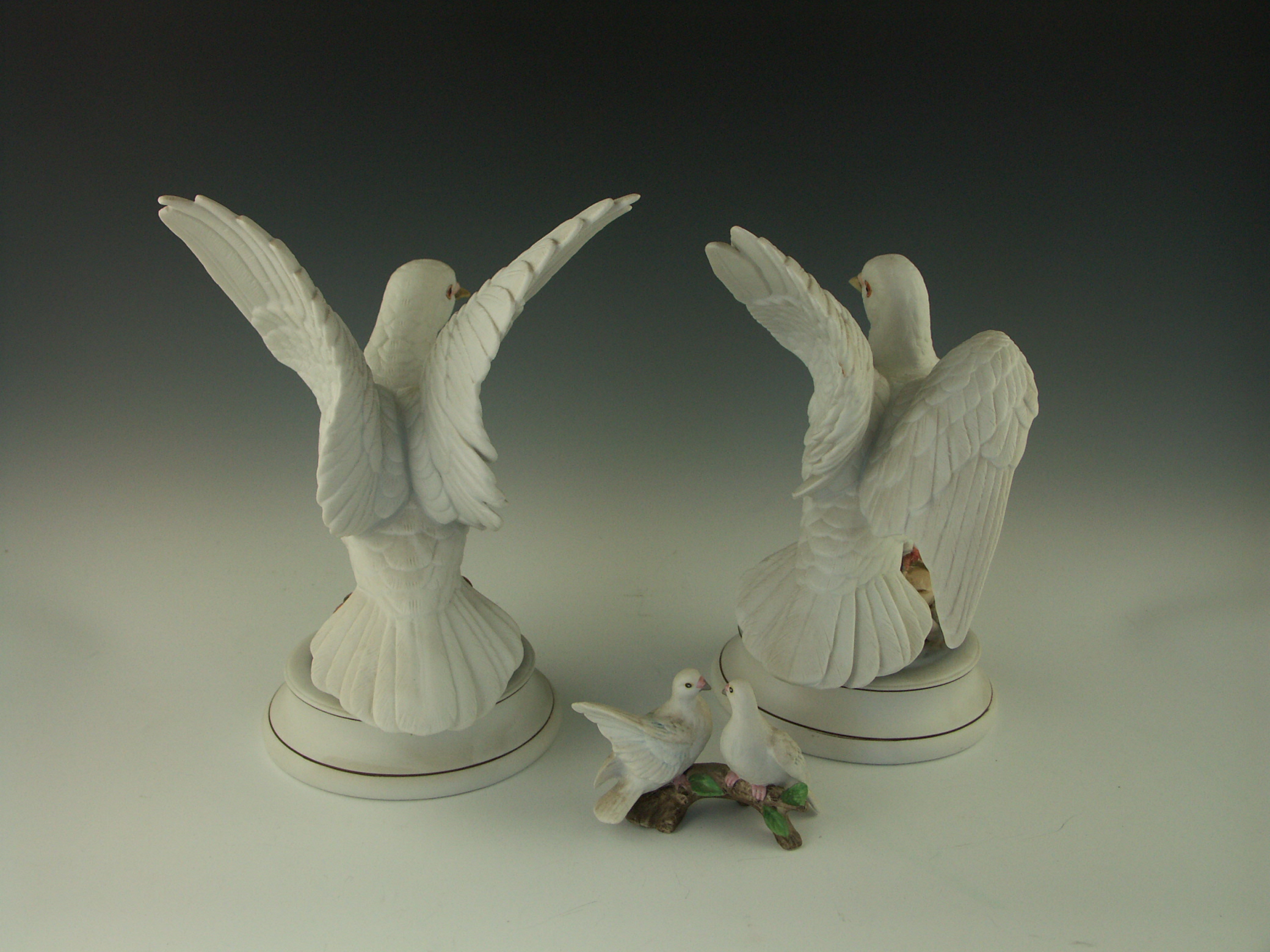 Lot of Three Hand Painted Porcelain White Dove Figurines