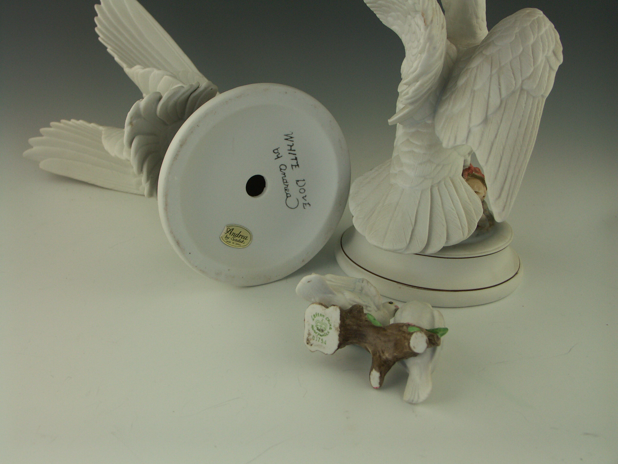 Lot of Three Hand Painted Porcelain White Dove Figurines
