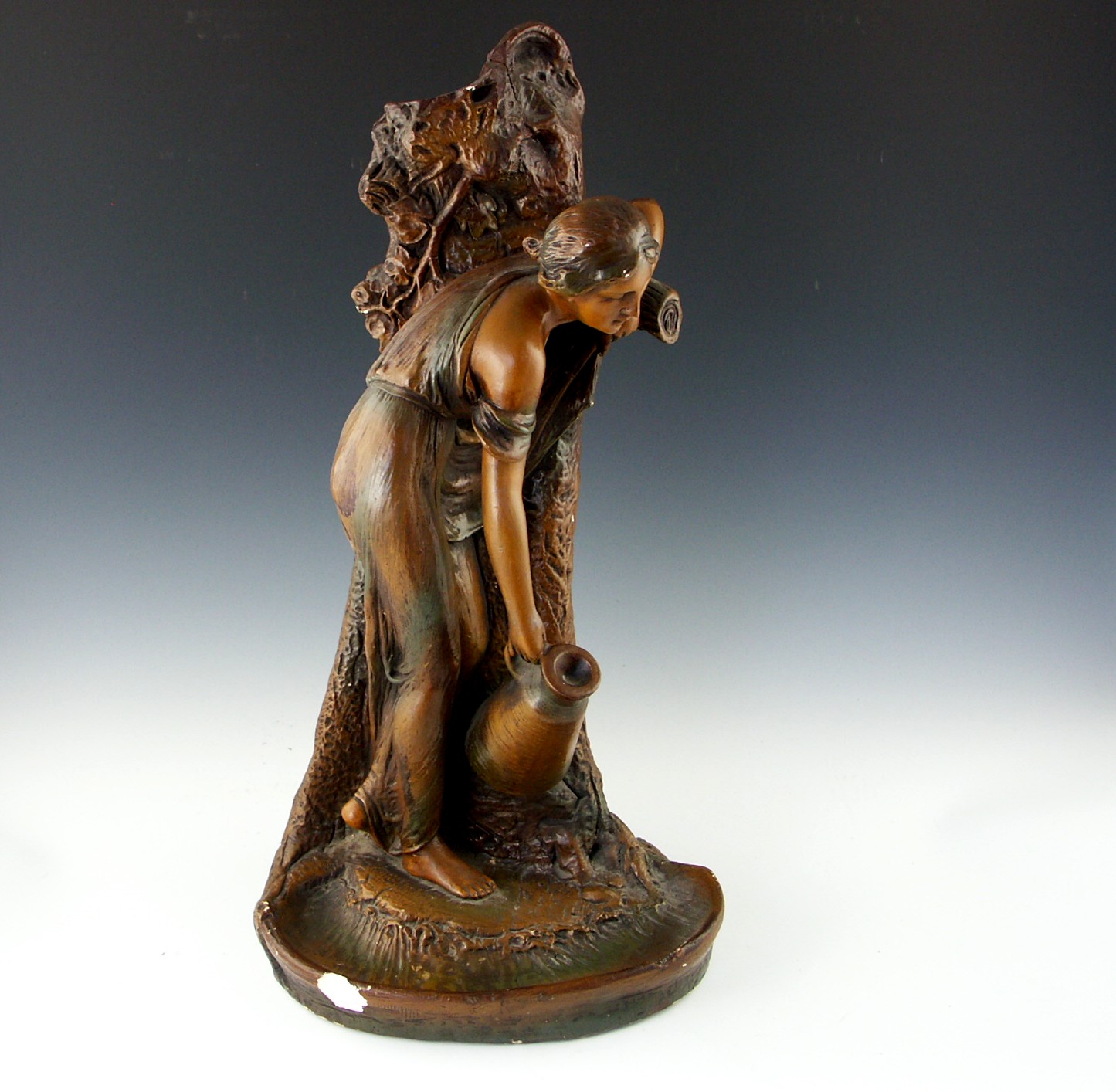 Vintage Art Noveau Chalkware Figurine of a Woman with Water Jug