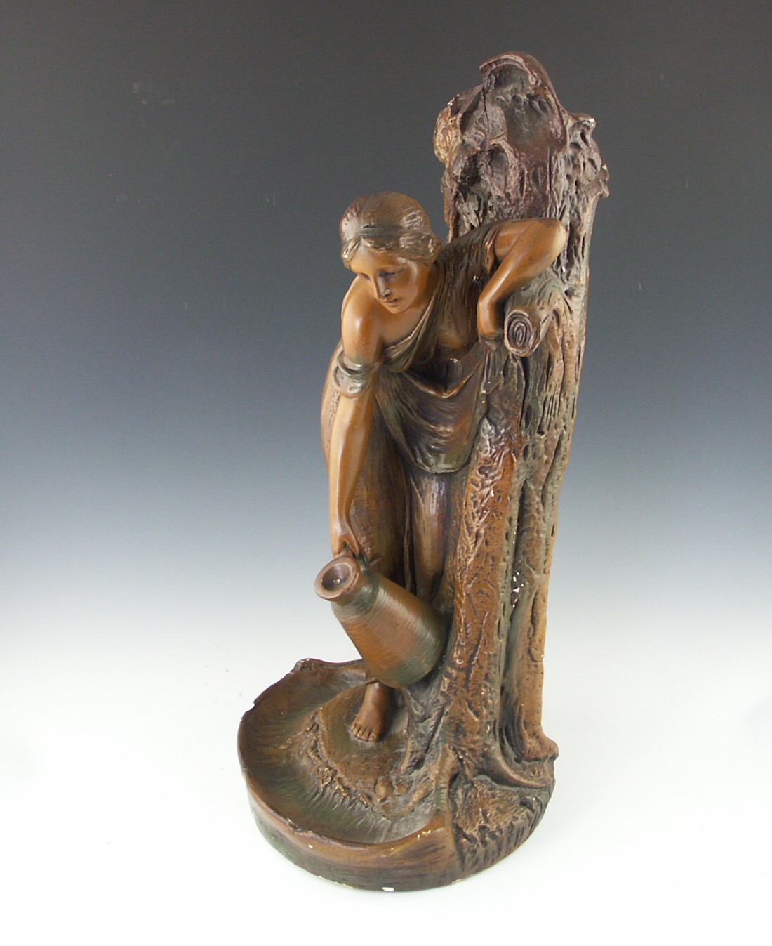 Vintage Art Noveau Chalkware Figurine of a Woman with Water Jug