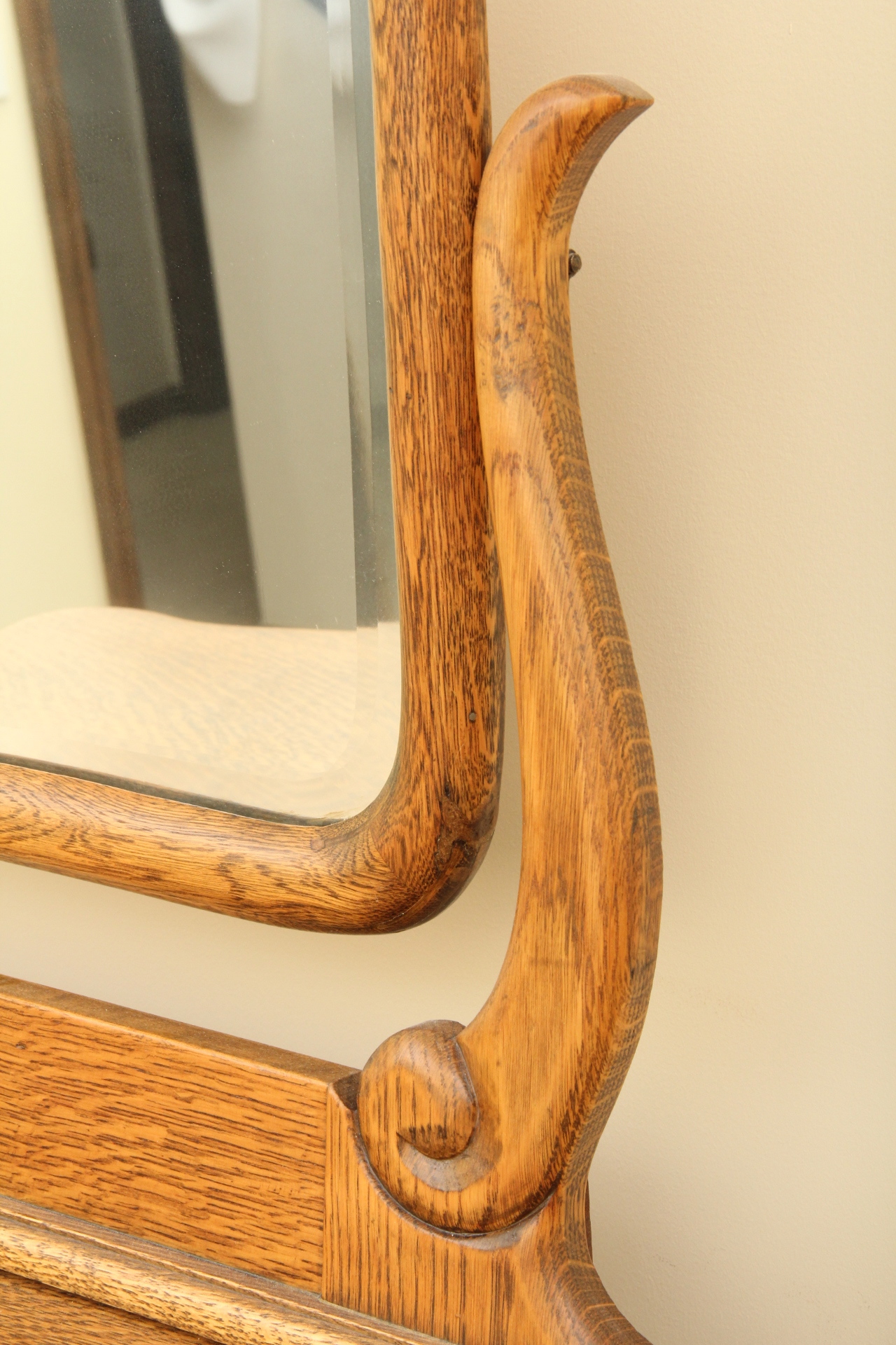 Antique Oak Highboy Dresser and Mirror
