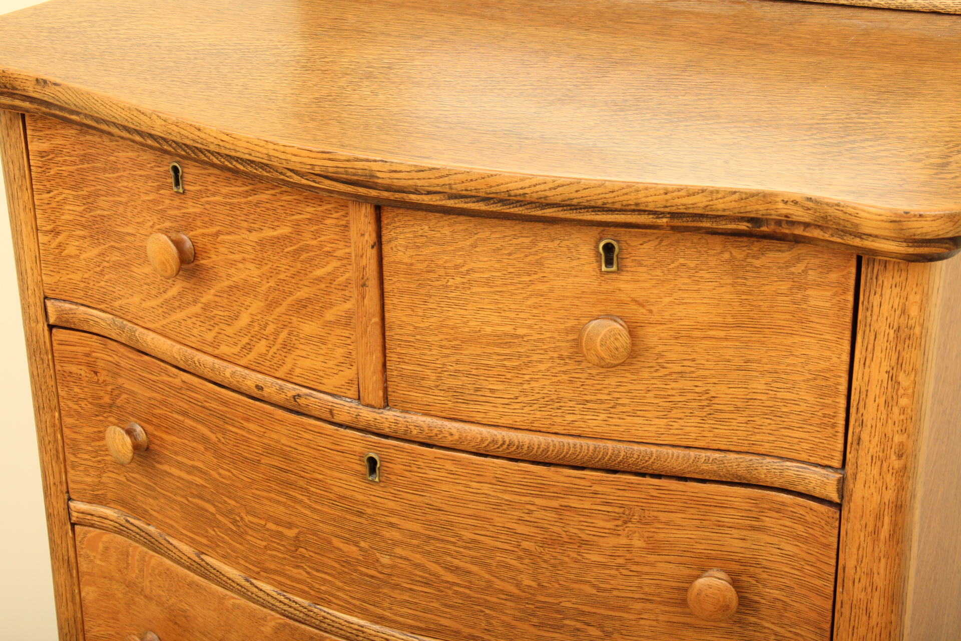 Antique Oak Highboy Dresser and Mirror