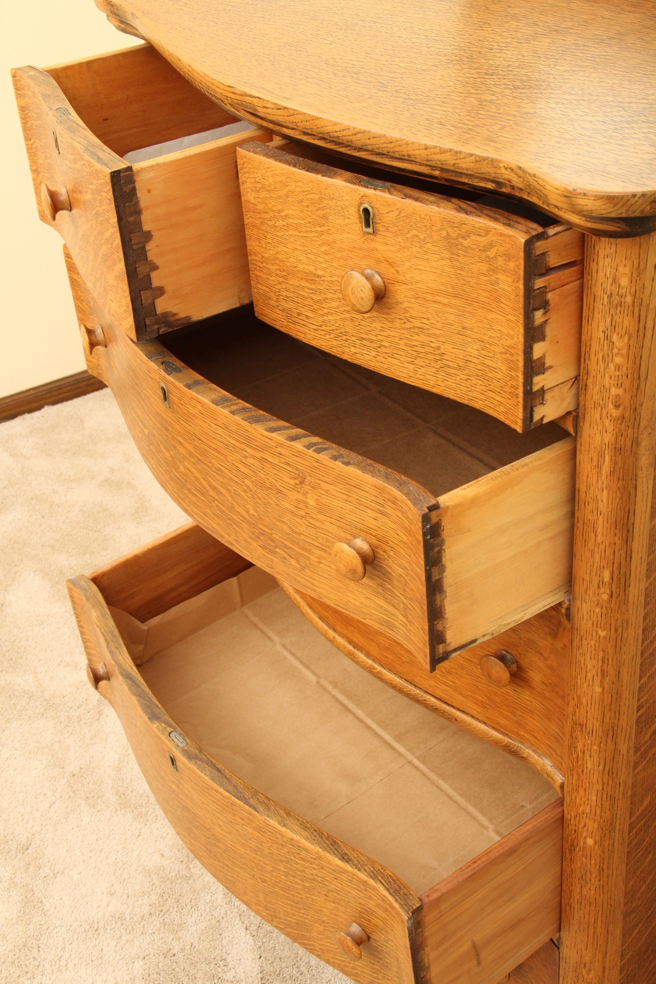 Antique Oak Highboy Dresser and Mirror