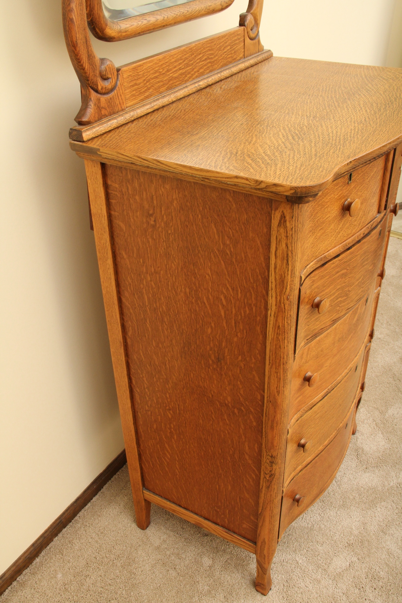 Antique Oak Highboy Dresser and Mirror