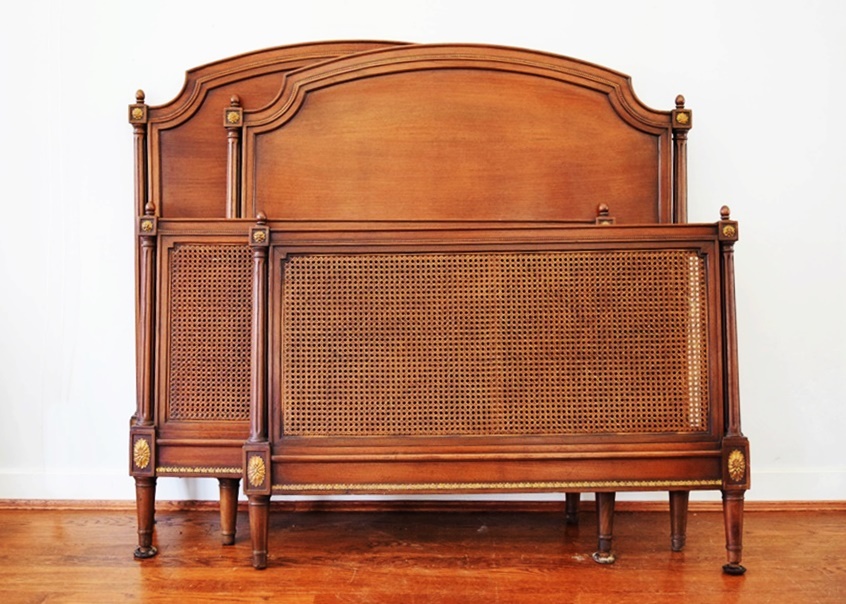 Pair of Vintage Regency Twin Beds with Caned Foot-Boards