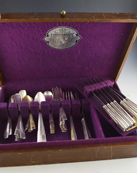 Holmes & Edwards Silver Plated "Napoleon" Flatware and Wood Box
