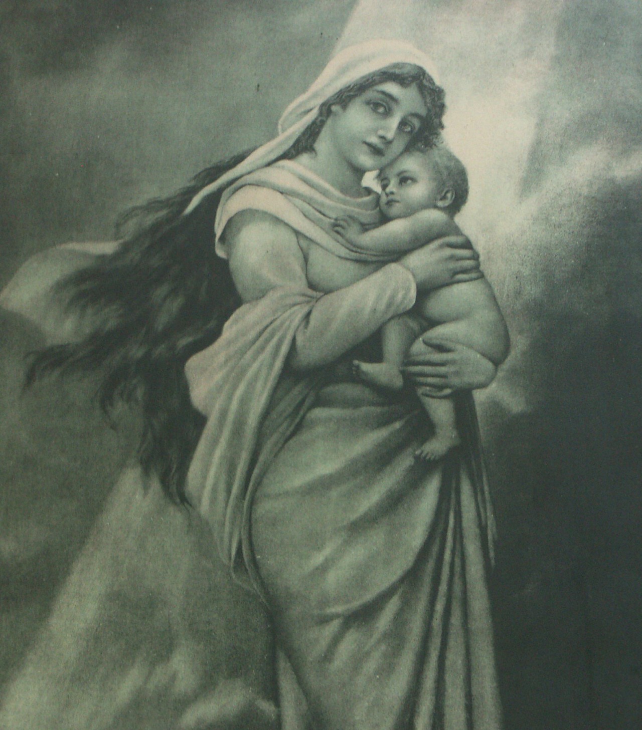 Antique Chromolithograph of Madonna and Christ Jesus