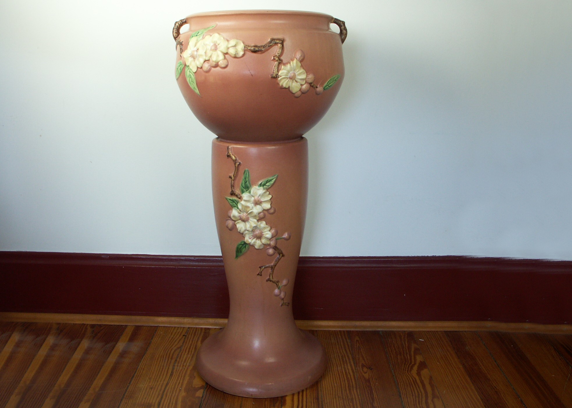 Roseville Pottery Pink "Apple Blossom" Pedestal and Jardiniere