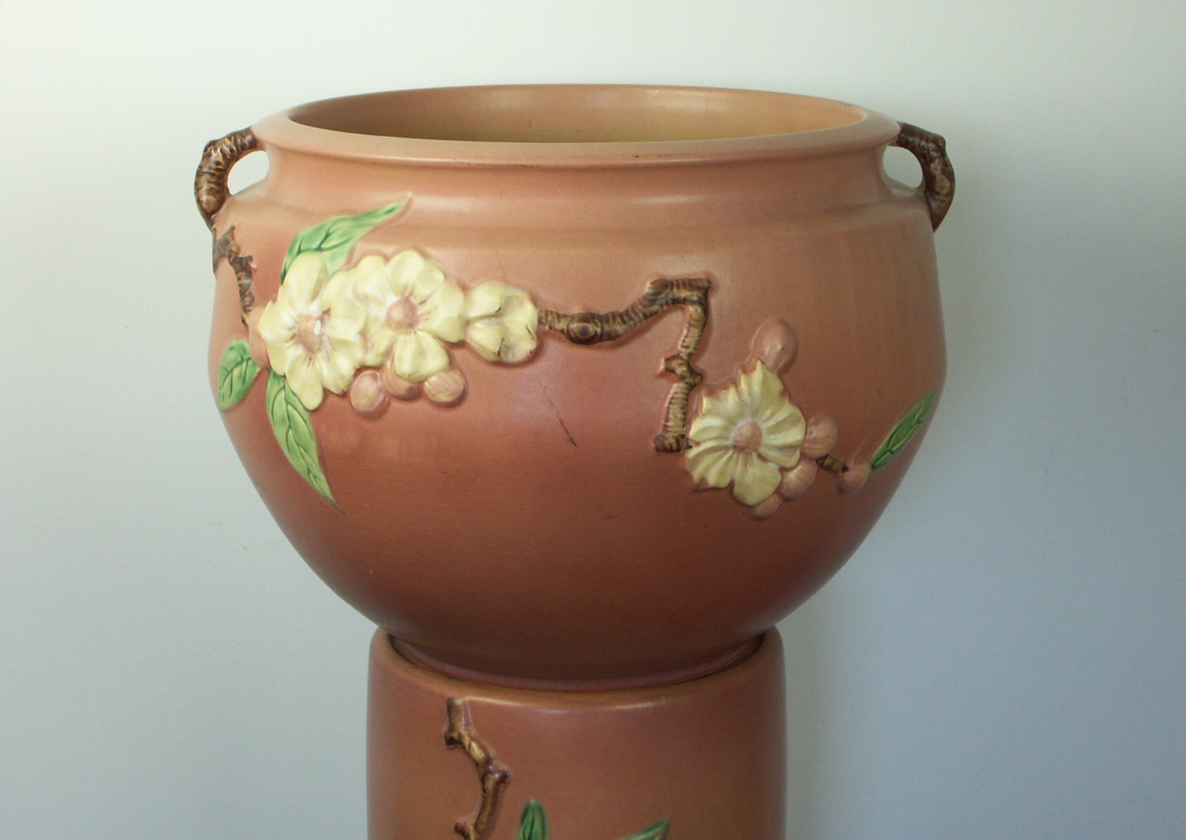 Roseville Pottery Pink "Apple Blossom" Pedestal and Jardiniere