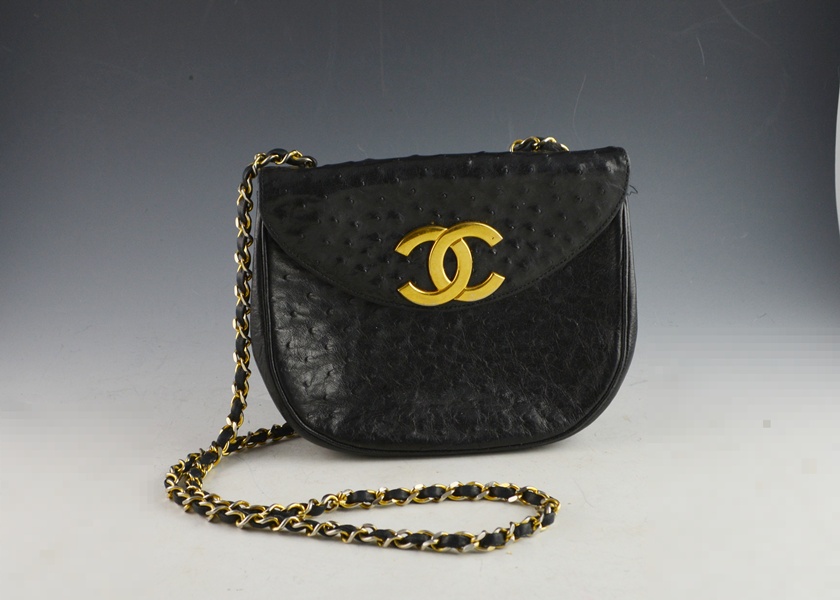 Vintage Chanel Black Ostrich Handbag