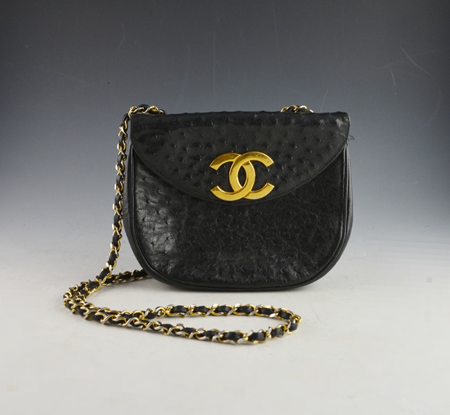 Vintage Chanel Black Ostrich Handbag