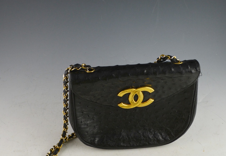Vintage Chanel Black Ostrich Handbag