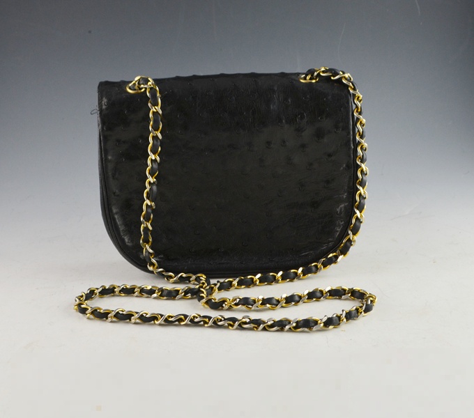 Vintage Chanel Black Ostrich Handbag