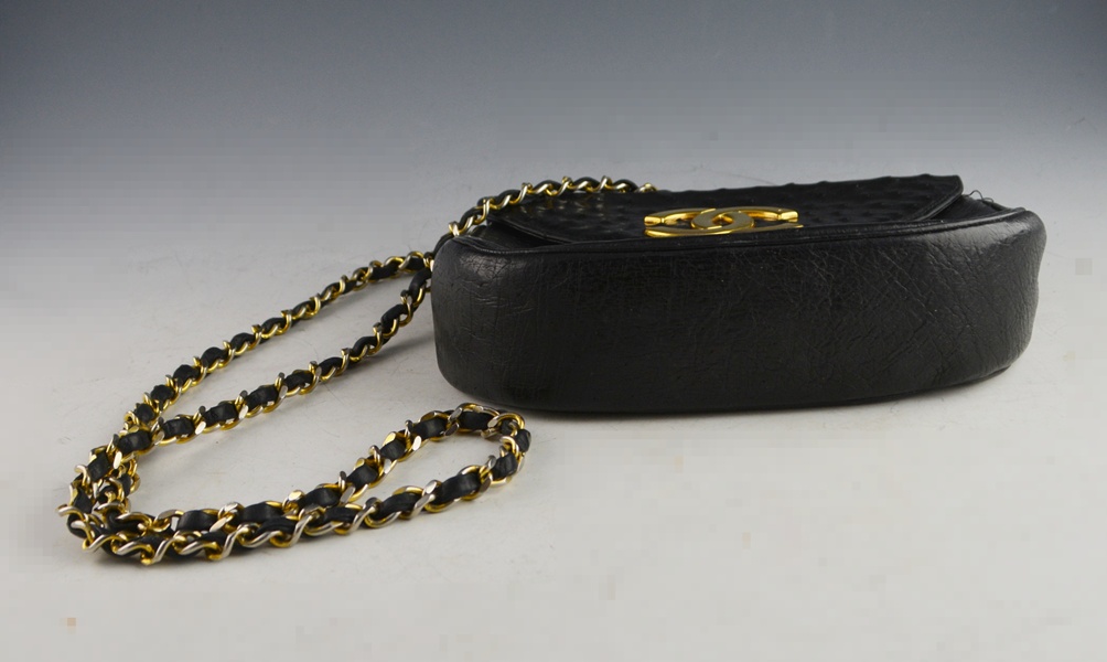 Vintage Chanel Black Ostrich Handbag