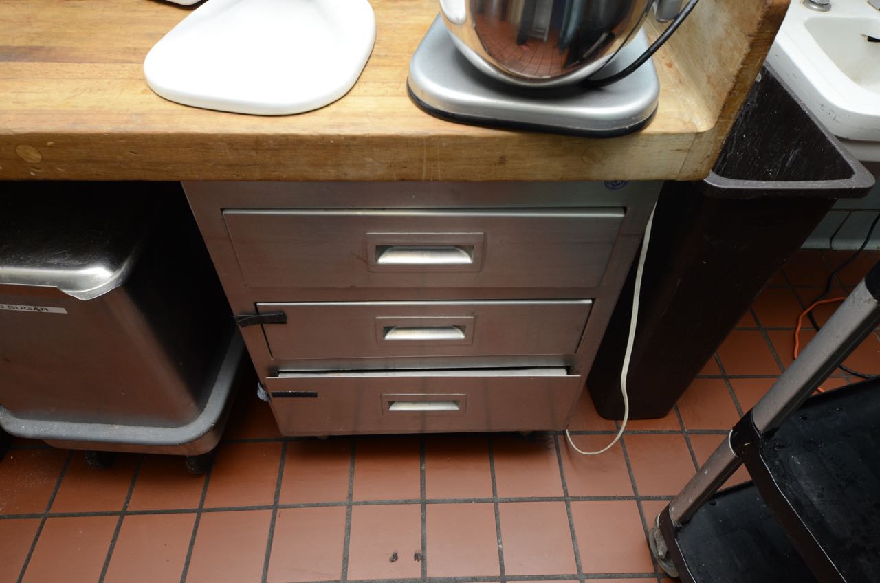 Industrial Butcher-Block Counter with Metal Rack