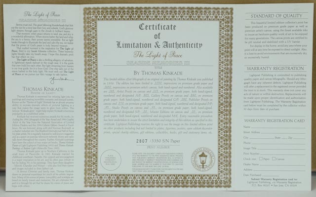 "The Light of Peace" Signed Limited Edition Thomas Kinkade Print