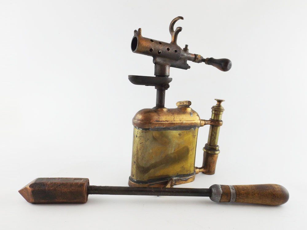 English Brass Blowtorch and Iron Tool
