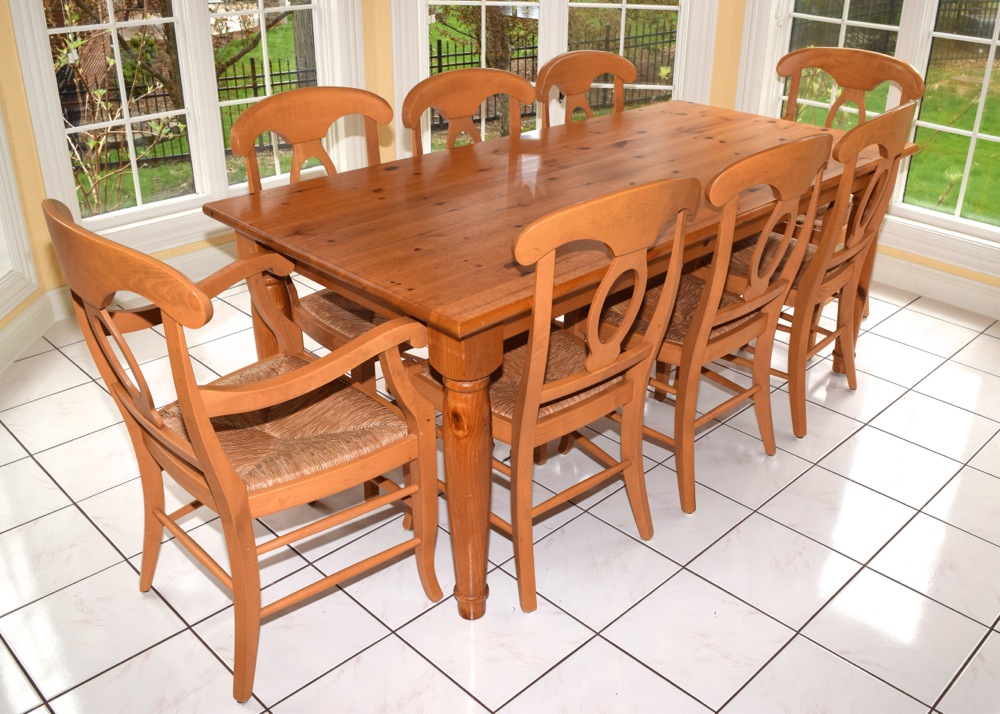 Pottery Barn Pine Farm Table and Eight Chairs