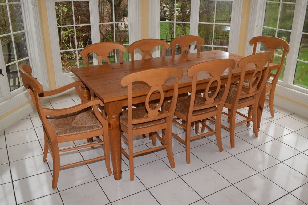 Pottery Barn Pine Farm Table and Eight Chairs