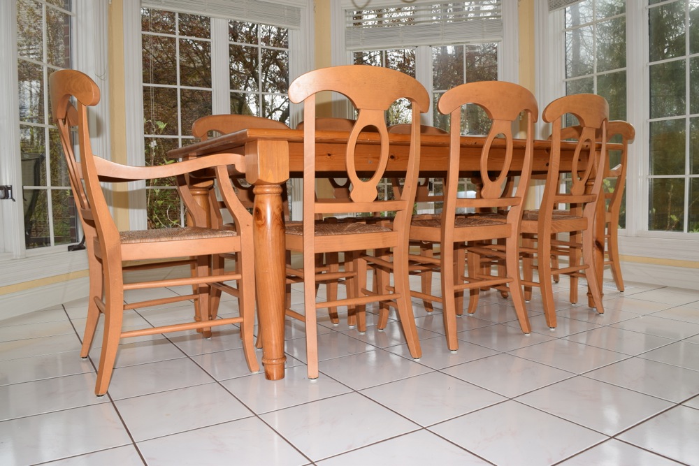 Pottery Barn Pine Farm Table and Eight Chairs