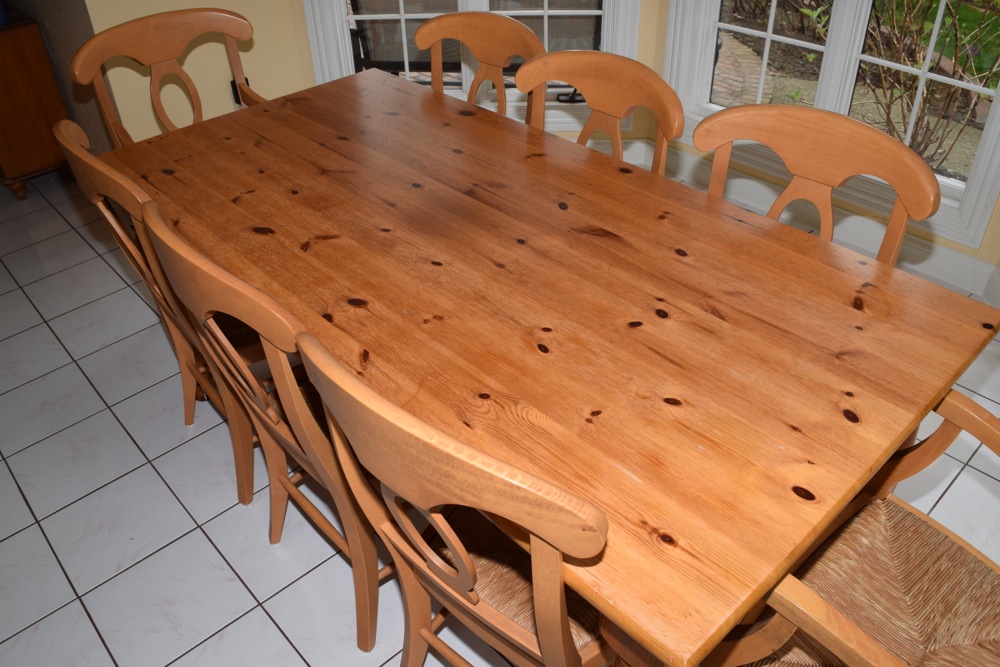 Pottery Barn Pine Farm Table and Eight Chairs