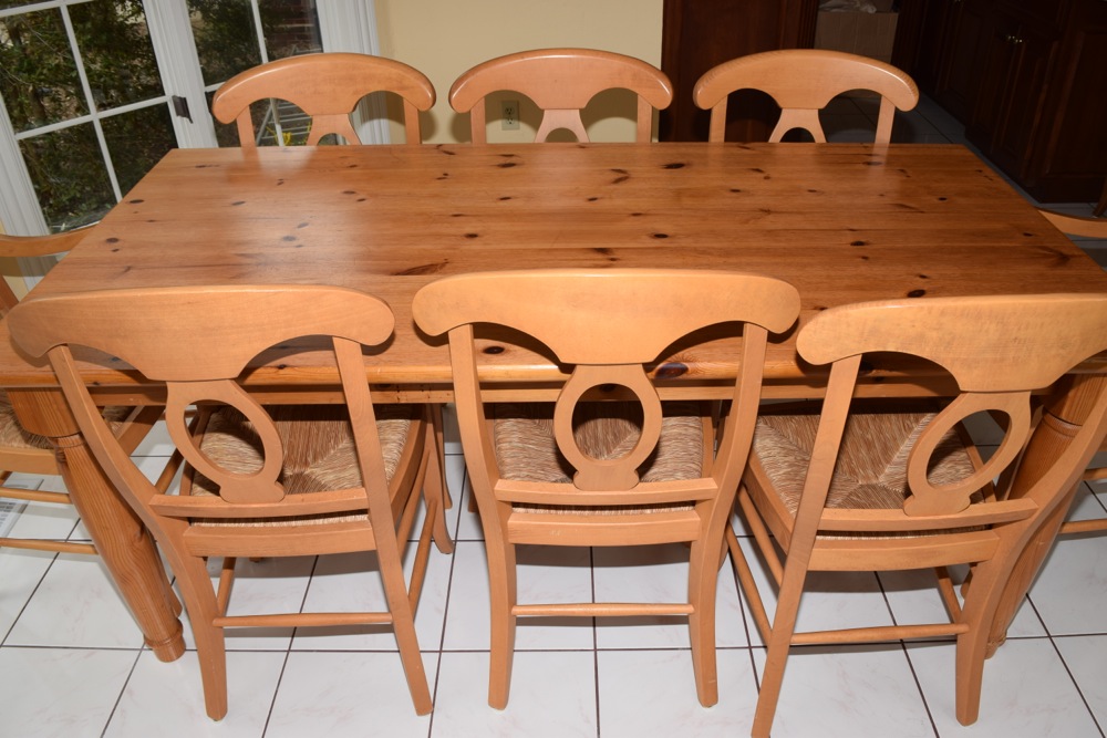 Pottery Barn Pine Farm Table and Eight Chairs