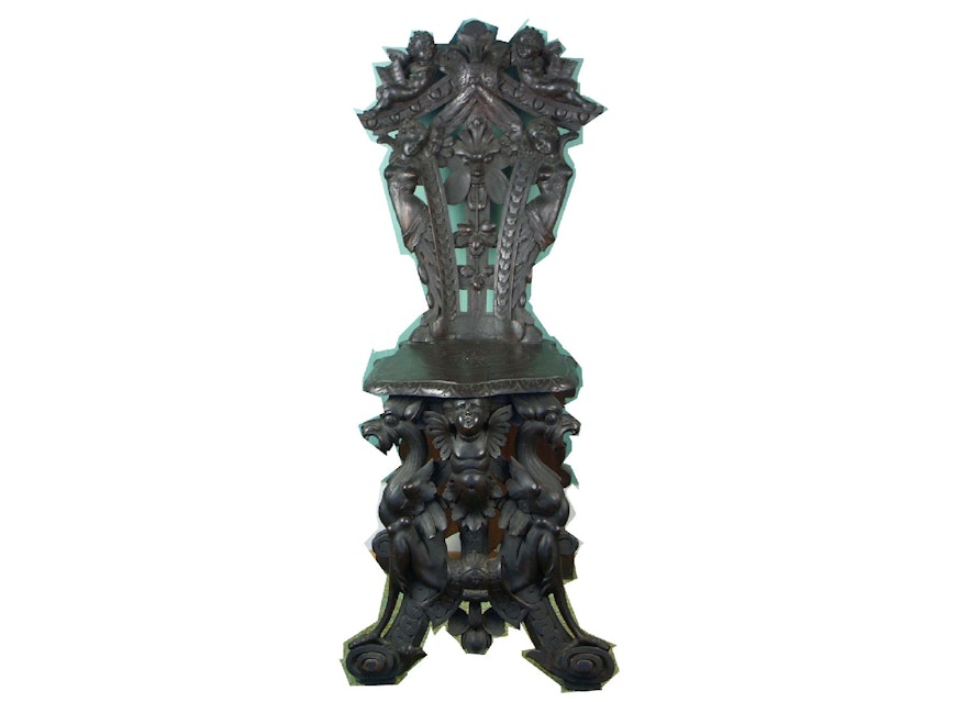 Unique 1800s Carved Renaissance Revival Victorian Hall Chair