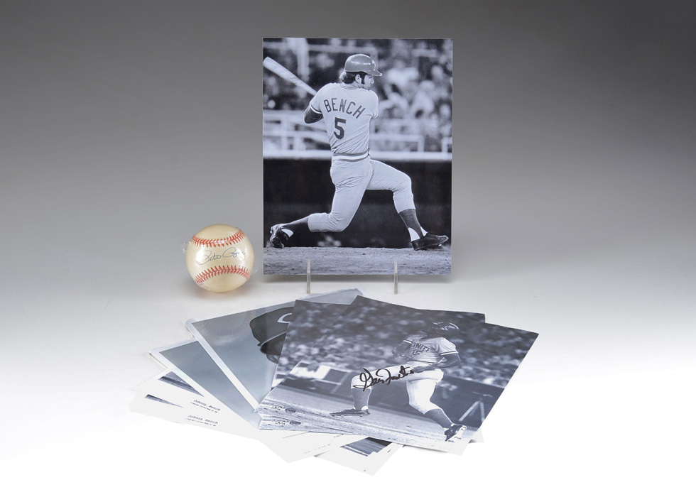 Pete Rose Signed Baseball Plus Reds Photos