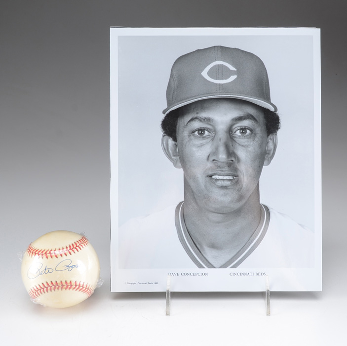 Pete Rose Signed Baseball Plus Reds Photos