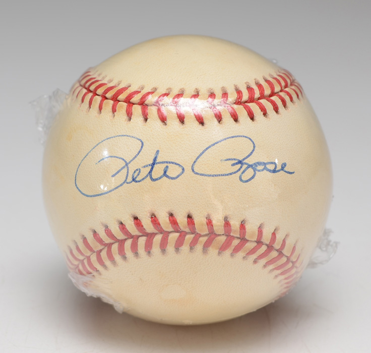 Pete Rose Signed Baseball Plus Reds Photos