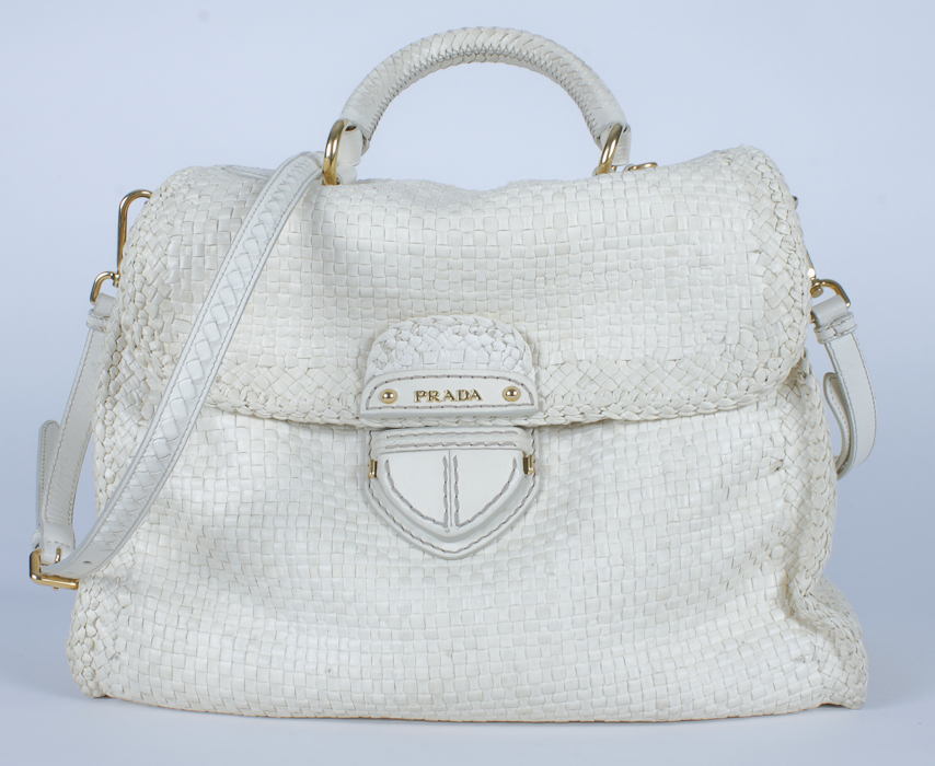 Gorgeous Cream Leather Basketweave Prada Handbag