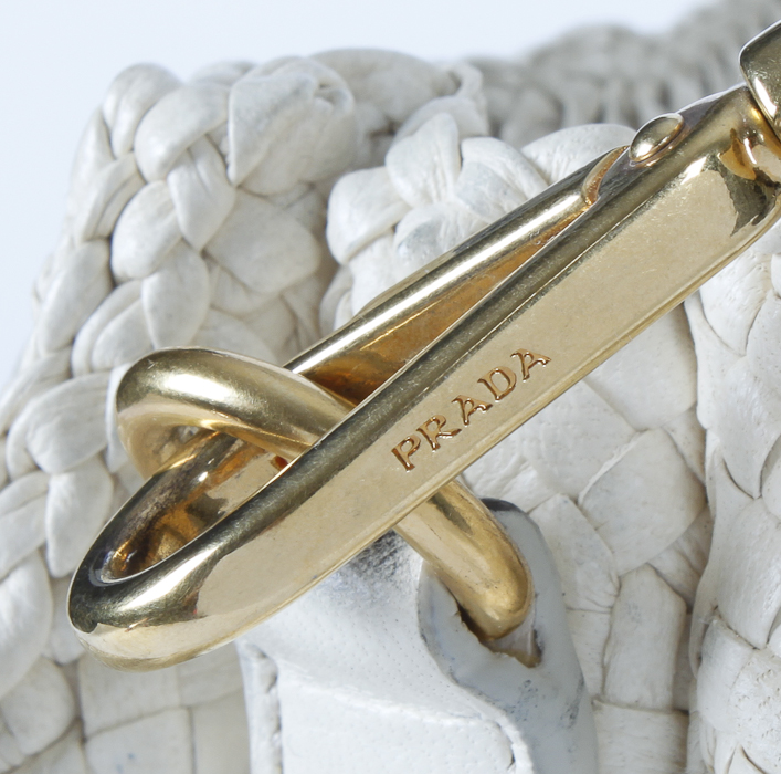 Gorgeous Cream Leather Basketweave Prada Handbag