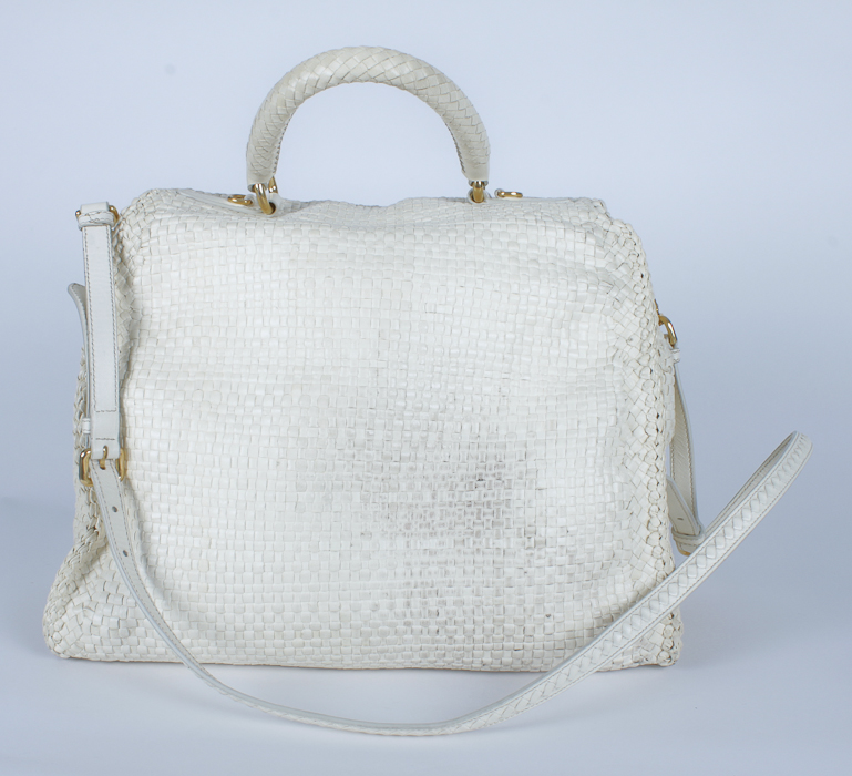 Gorgeous Cream Leather Basketweave Prada Handbag