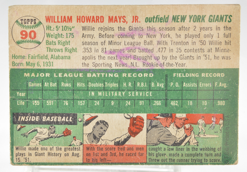 1954 Willie Mays New York Giants Topps Card