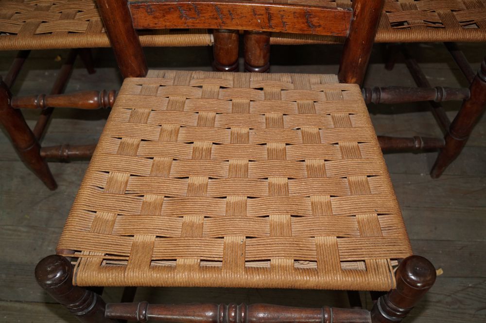 Trio of Vintage Ladder Back Chairs with Checkerboard Woven Seats