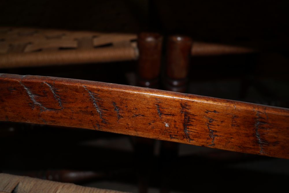 Trio of Vintage Ladder Back Chairs with Checkerboard Woven Seats