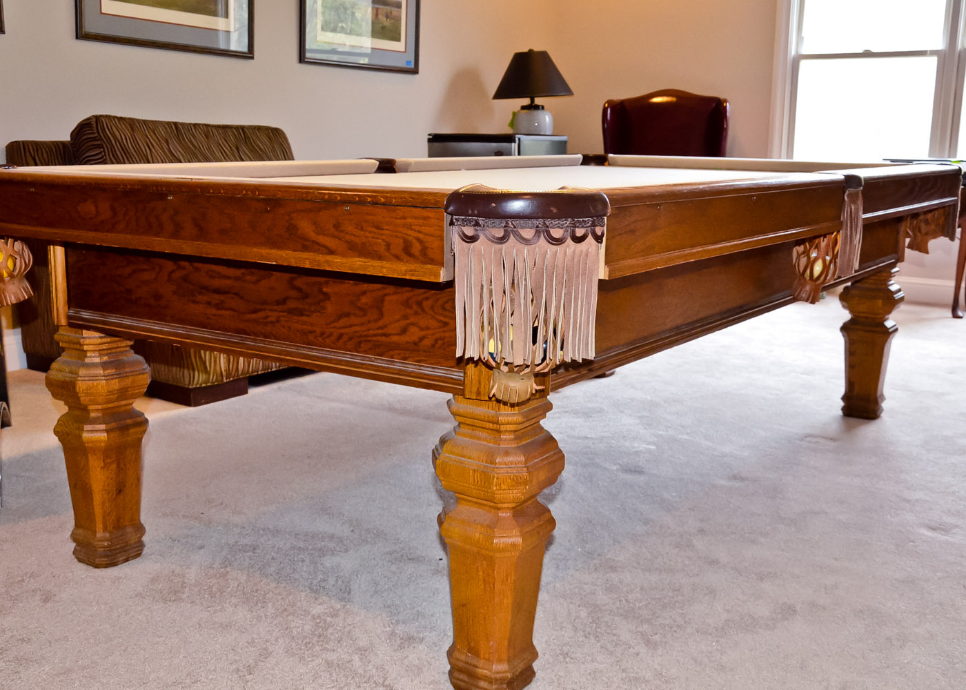 Golden Oak Brunswick Pool Table and Accessories