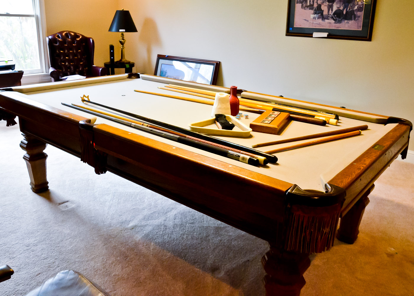 Golden Oak Brunswick Pool Table and Accessories
