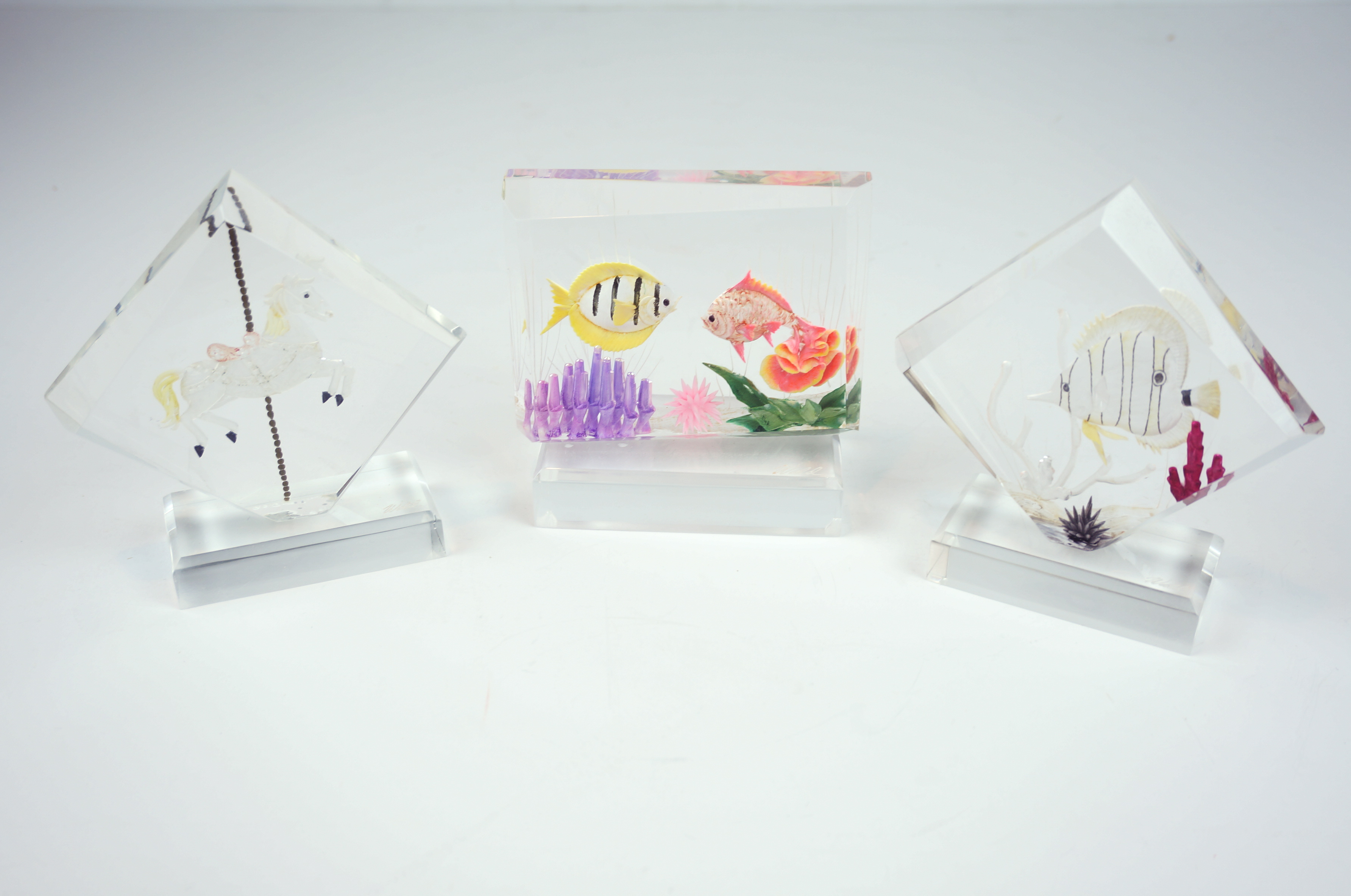 Three Vintage Lucite Paperweights