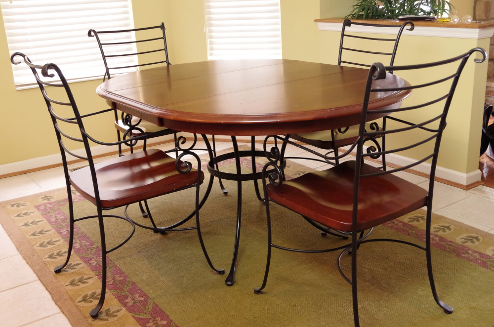 Kincaid Iron and Wood Dining Room Table with Four Chairs