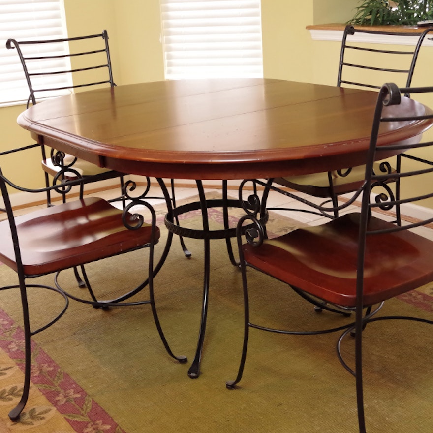 Kincaid Iron and Wood Dining Room Table with Four Chairs