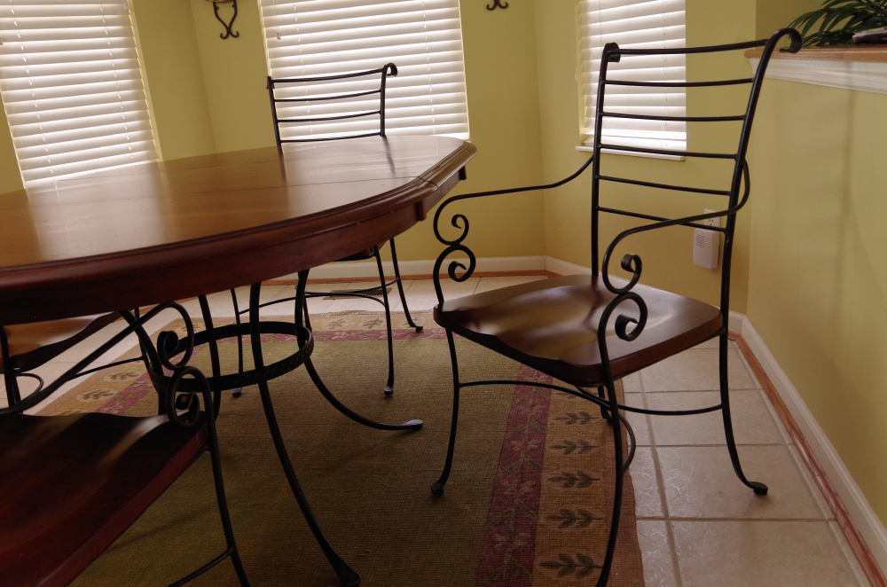 Kincaid Iron and Wood Dining Room Table with Four Chairs